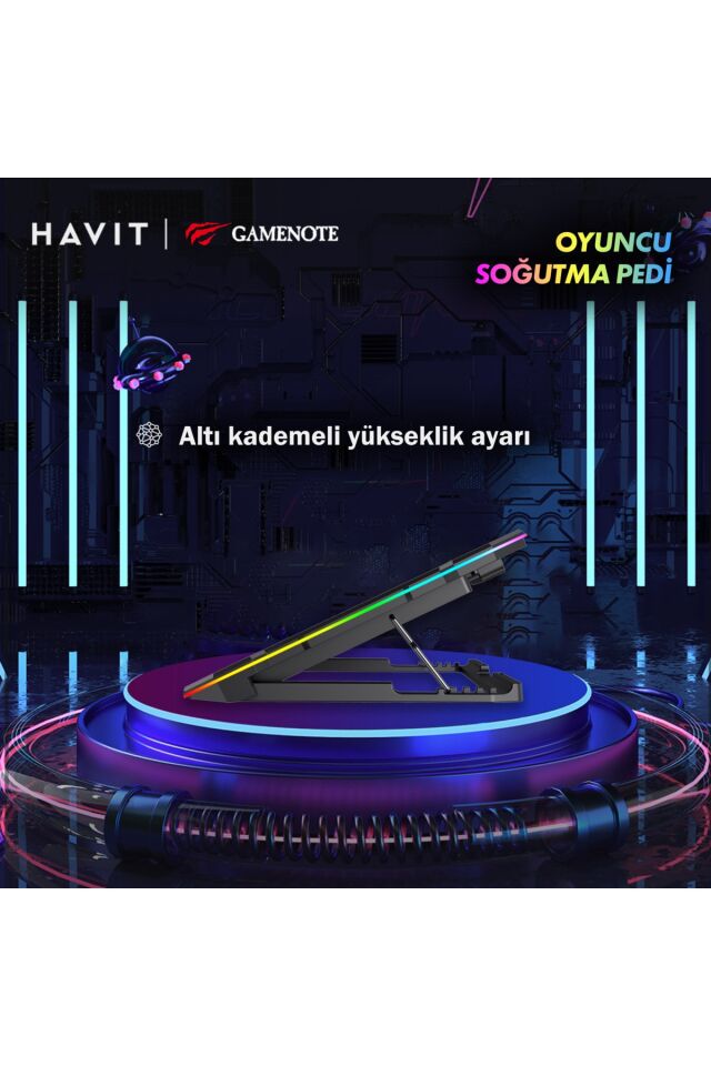 Gamenote F2071 Cooling Pad RGB Gaming Laptop Soğutucu -Ayarlanabilir 6 Fan 2500RPM Uyumlu Siyah