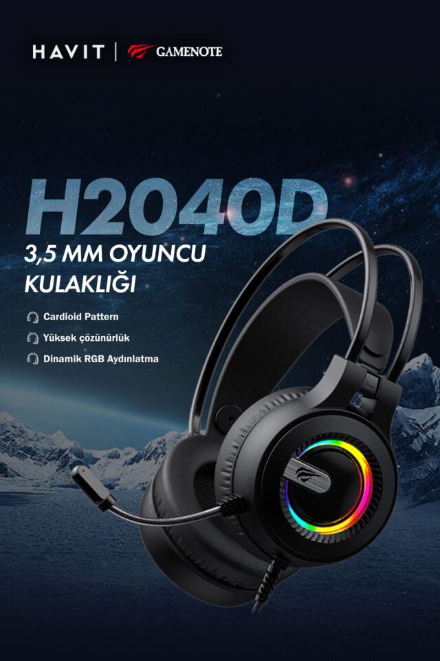 Gamenote H2040D RGB Aydınlatmalı Mikrofonlu Gaming Oyuncu Kulaklığı - 3.5mm Jack + USB - Beyaz Siyah
