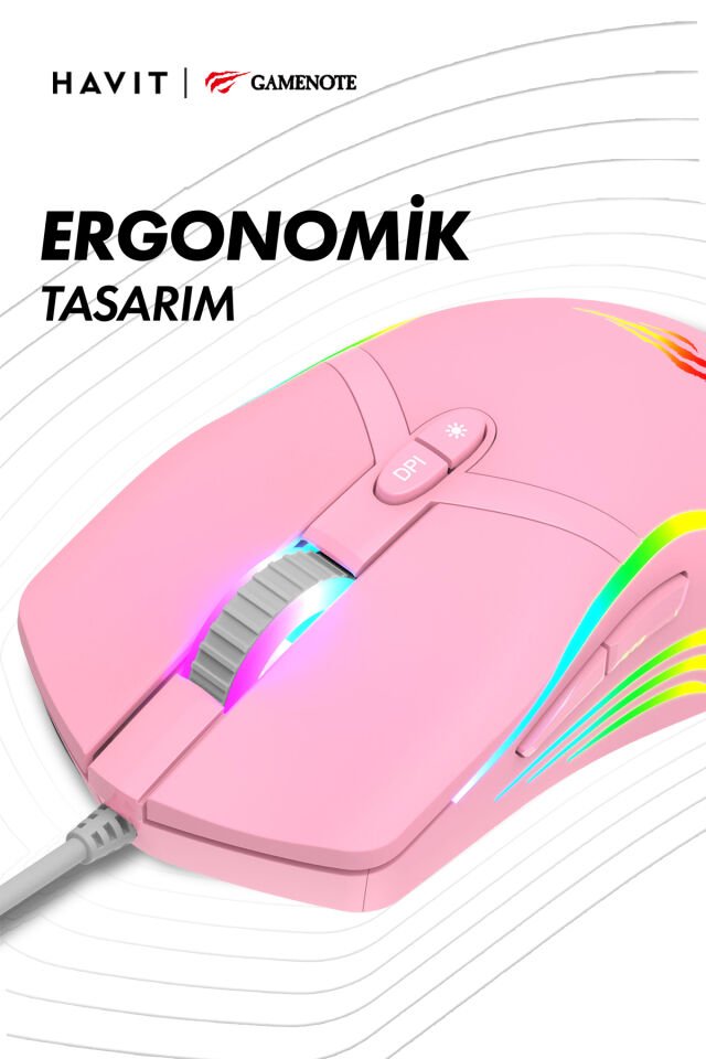 Gamenote MS1026 RGB Uyumlu Pembe Gaming Oyuncu Mouse 6400DPI Pembe