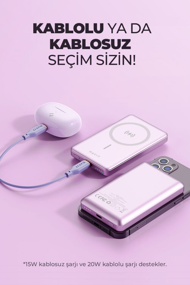 PB5203 10.000mAh Magsafe Manyetik Kablosuz Powerbank Ultra İnce 20W, Iphone Uyumlu Mavi