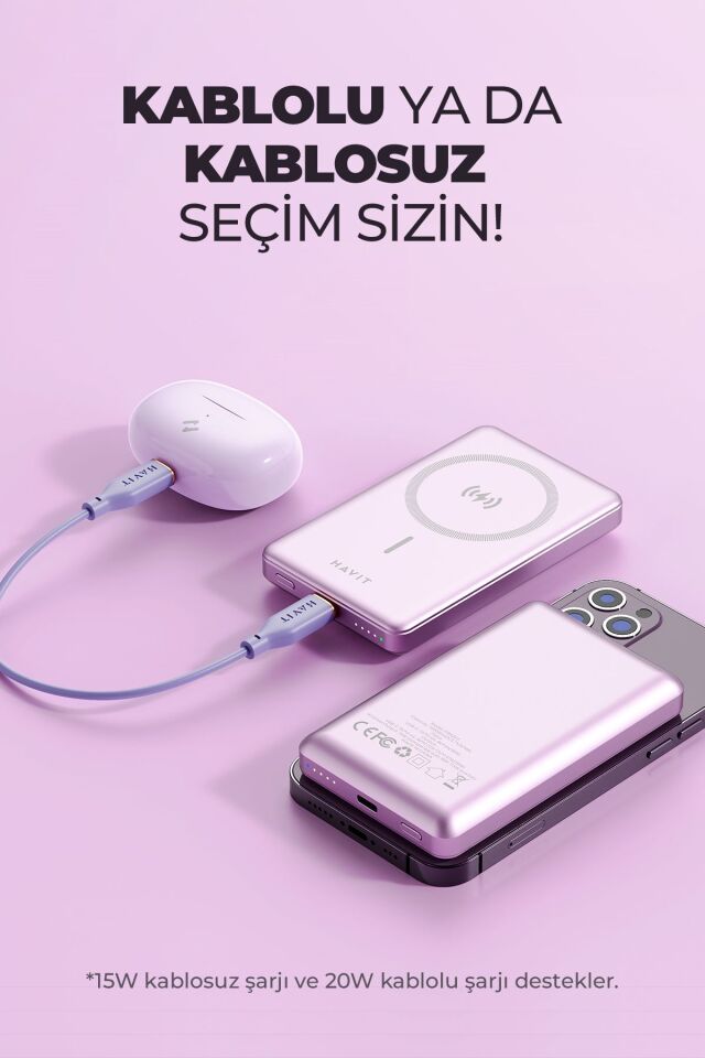 PB5203 10.000mAh Magsafe Manyetik Kablosuz Powerbank Ultra İnce 20W, Iphone Uyumlu Gri