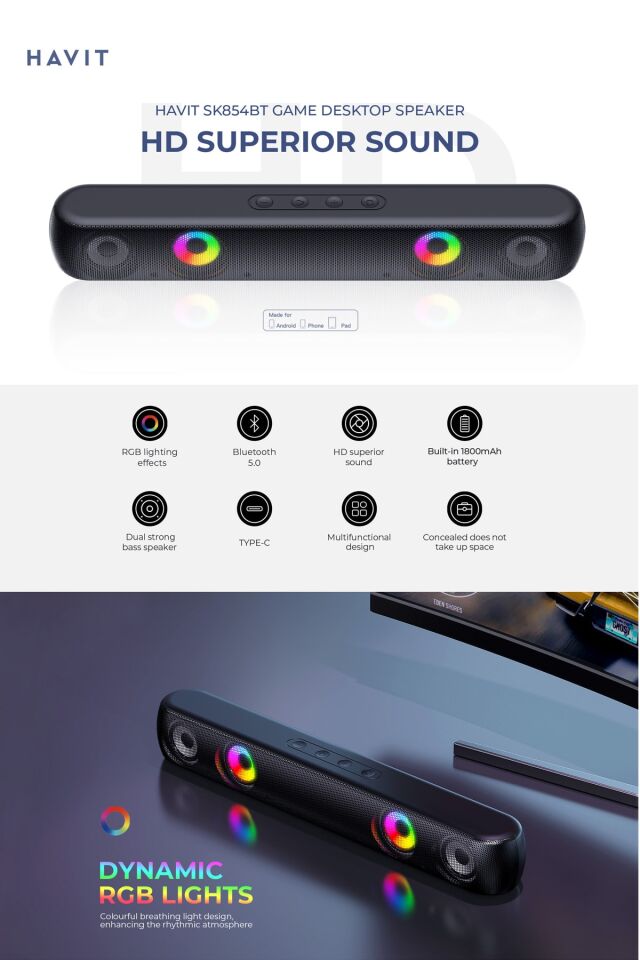 Sk854bt Rgb Uyumlu  Işıklı Gaming Oyuncu Bluetooth Hoparlör Masaüstü Siyah