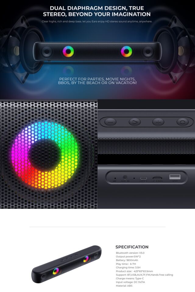 Sk854bt Rgb Uyumlu  Işıklı Gaming Oyuncu Bluetooth Hoparlör Masaüstü Siyah