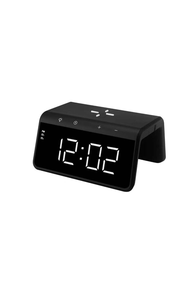 W320 Hızlı Wireless Şarj, Saat Ve Gece Lambası (fast 15w) - Mermer Desenli Siyah