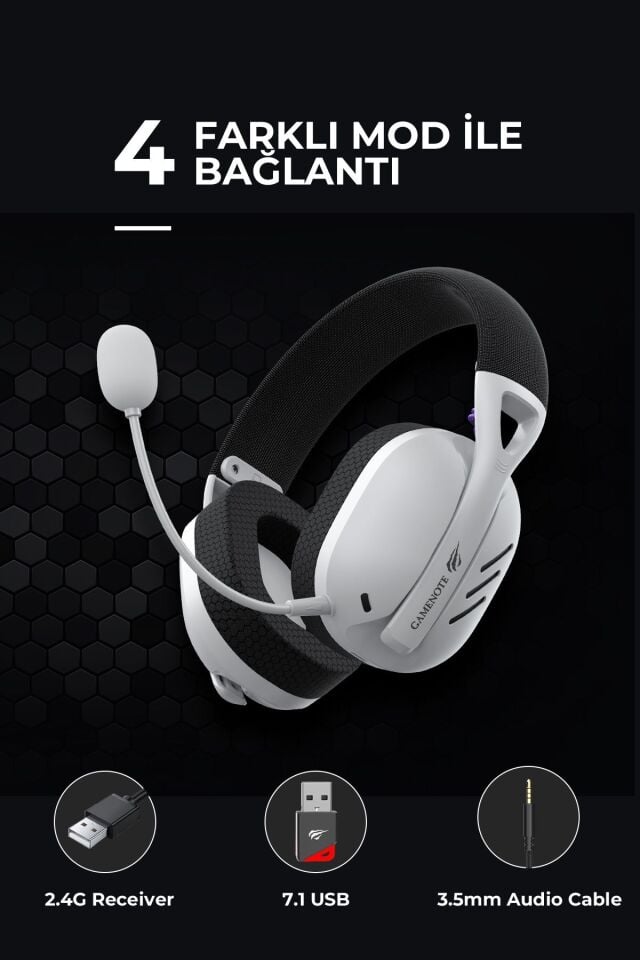 Gamenote Fuxi-H3 Gaming Oyuncu Mikrofonlu Kulaklığı 7.1 - 4 Modlu (BT, 2.4Ghz, Type-C, 3.5mm)