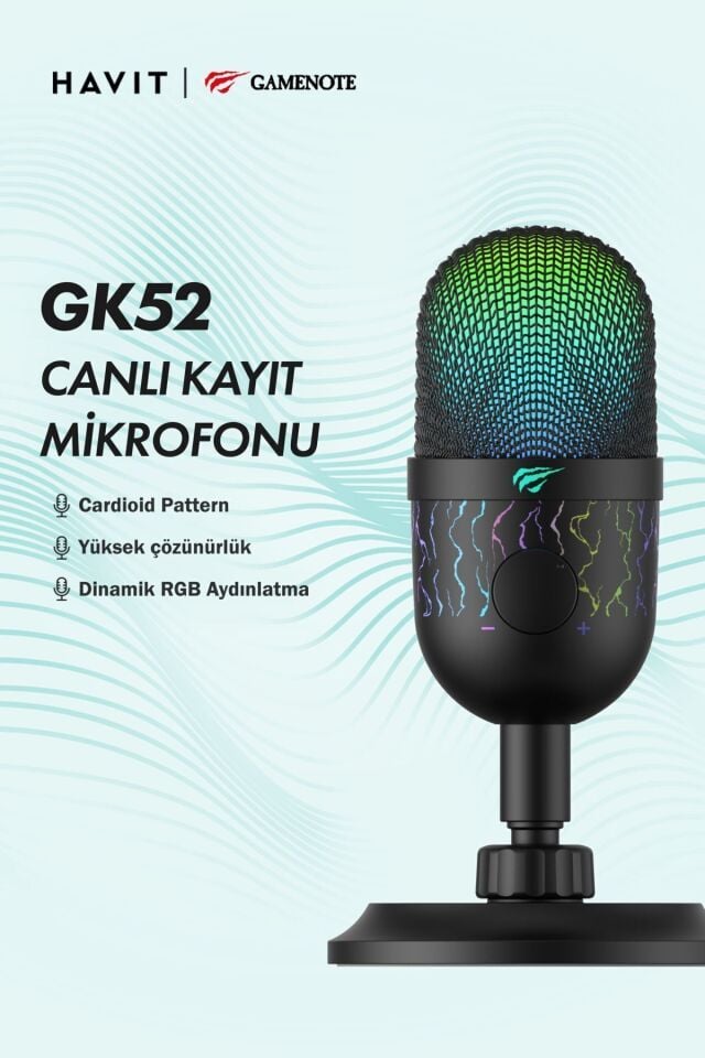 Gamenote GK52 RGB Gaming Profesyonel Oyuncu Yayıncı Mikrofonu