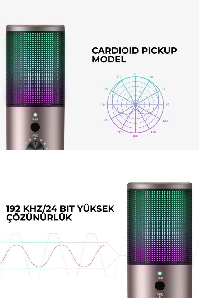 Gamenote GK61 RGB Gaming Profesyonel Oyuncu Yayıncı Mikrofonu