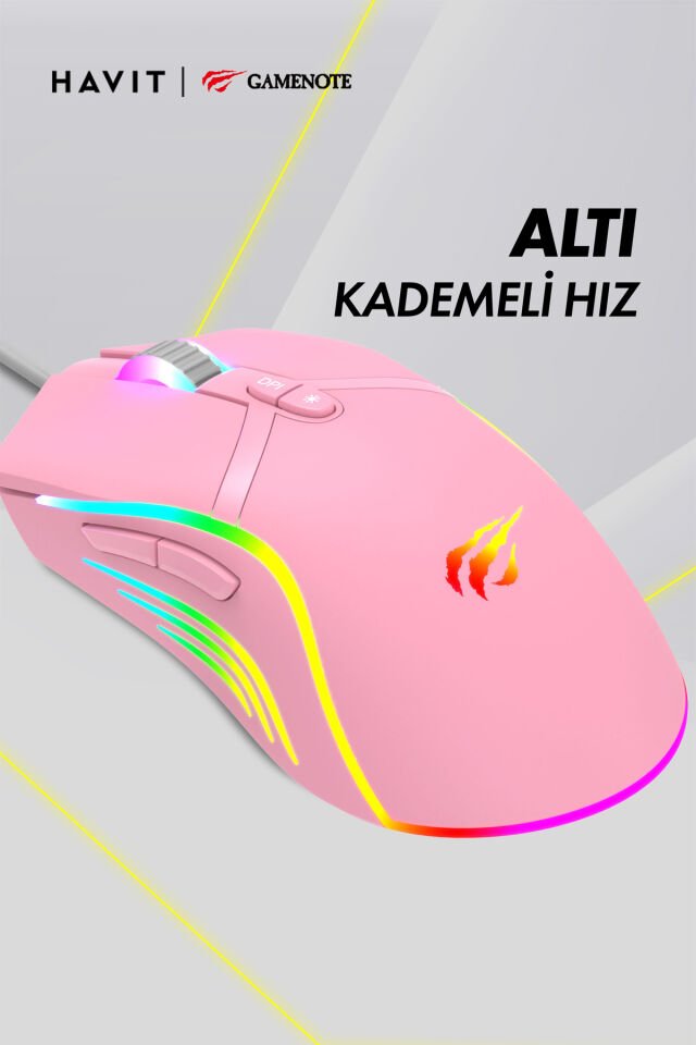 Gamenote MS1026 RGB Uyumlu Pembe Gaming Oyuncu Mouse 6400DPI