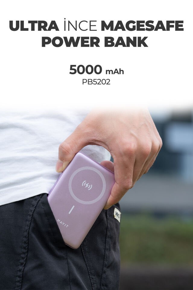 Pb5202 5.000mah Magsafe Manyetik Kablosuz Powerbank Ultra Ince 20w, Iphone Uyumlu - Mor