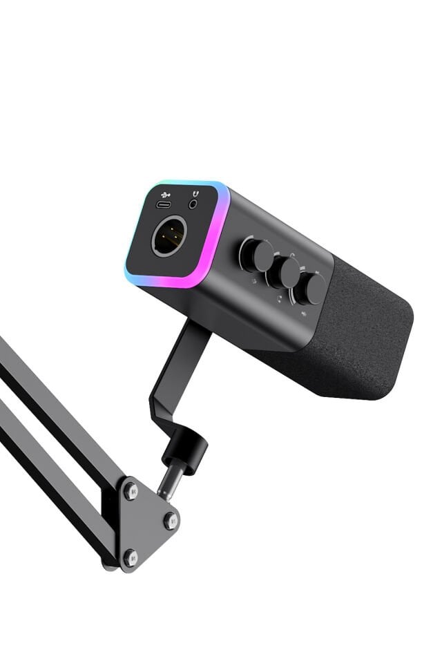 Gamenote GK71 Pro RGB Yayıncı Mikrofonu, 24-Bit, 192kHz, XLR & Type-C, Stantlı