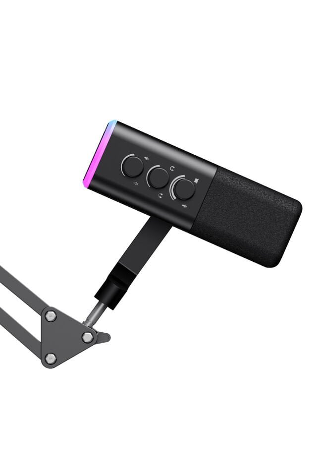 Gamenote GK71 Pro RGB Yayıncı Mikrofonu, 24-Bit, 192kHz, XLR & Type-C, Stantlı Siyah