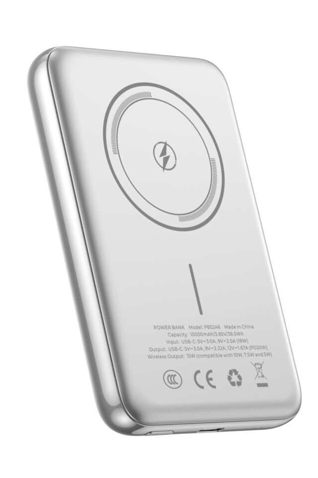 PB5246 10.000 mAh Manyetik Kablosuz Powerbank 15W Kablosuz 20W PD Titanyum
