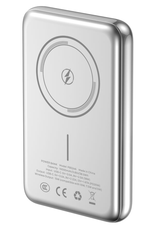 PB5246 10.000 mAh Manyetik Kablosuz Powerbank 15W Kablosuz 20W PD Titanyum