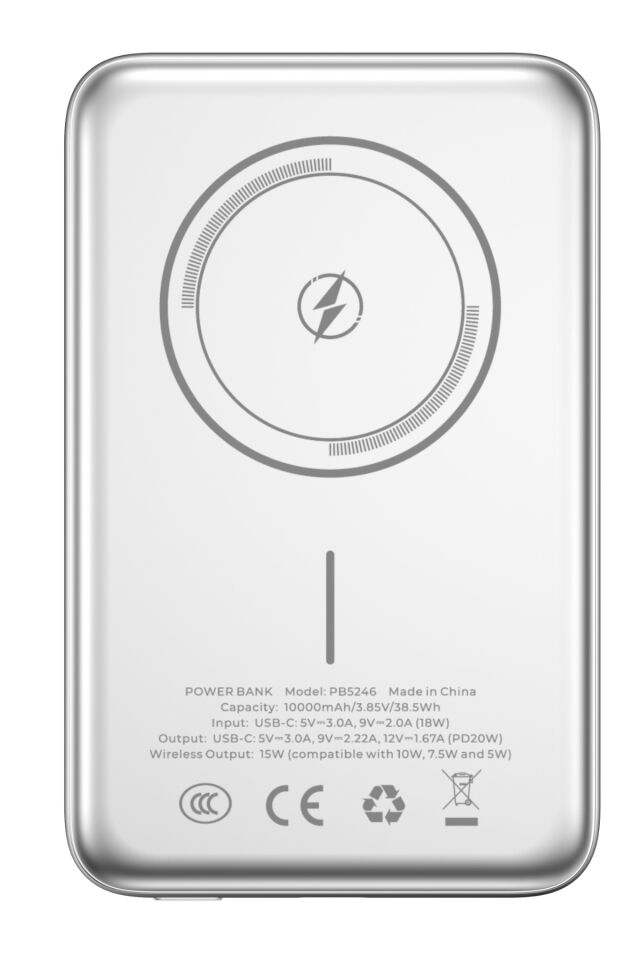 PB5246 10.000 mAh Manyetik Kablosuz Powerbank 15W Kablosuz 20W PD Titanyum
