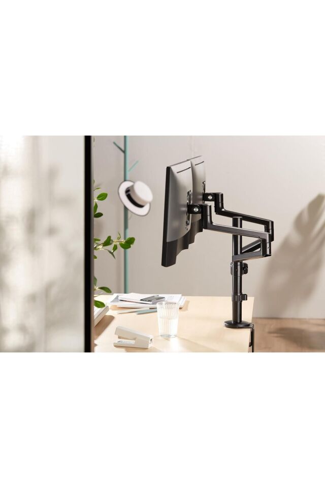 2'li Monitör Tutucu Döndürülebilir Kablo Kılavuzlu Ergonomik Monitör Kolu - Siyah