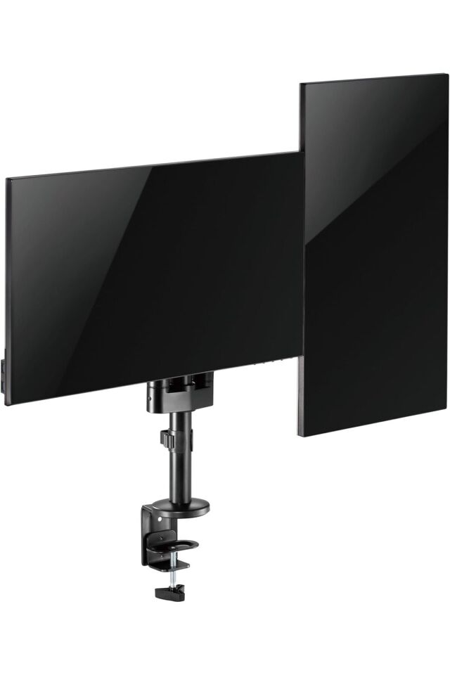 2'li Monitör Tutucu Döndürülebilir Kablo Kılavuzlu Ergonomik Monitör Kolu - Siyah