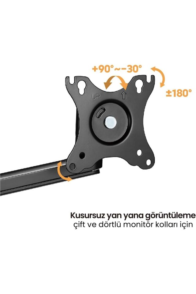 2'li Monitör Tutucu Döndürülebilir Kablo Kılavuzlu Ergonomik Monitör Kolu - Siyah