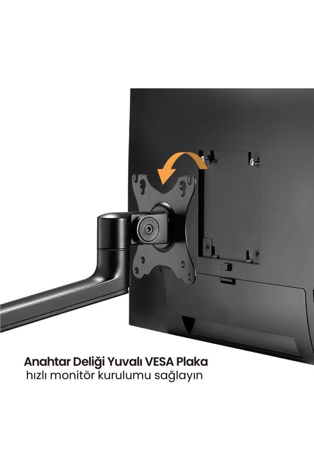 2'li Monitör Tutucu Döndürülebilir Kablo Kılavuzlu Ergonomik Monitör Kolu - Siyah