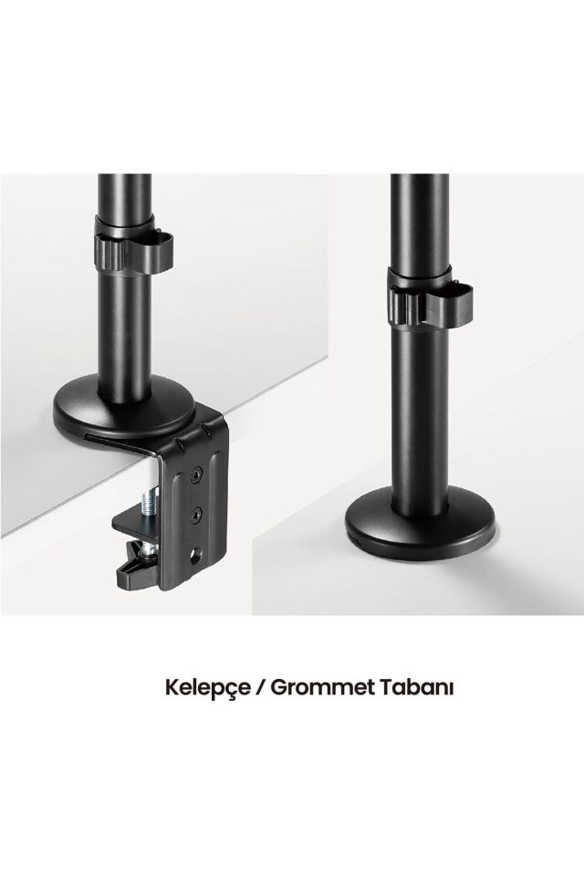 2'li Monitör Tutucu Döndürülebilir Kablo Kılavuzlu Ergonomik Monitör Kolu - Siyah