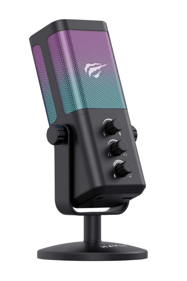GK65 RGB Profesyonel Yayıncı Mikrofonu 192kHz 24Bit Hi-Fi Dahili Ses Kartlı
