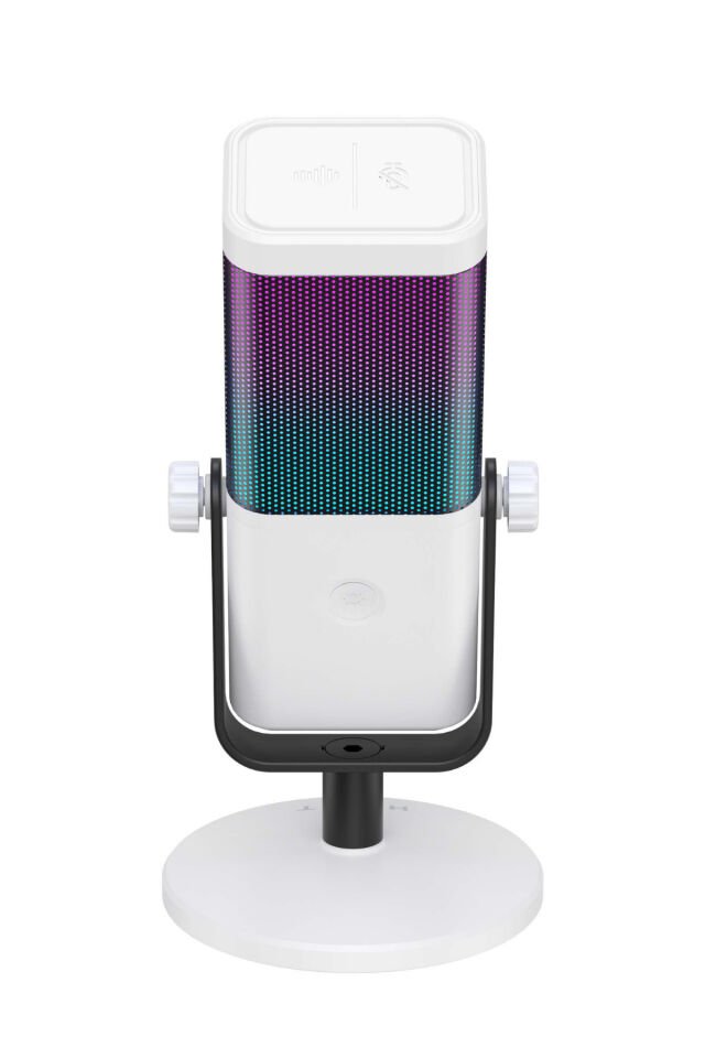 GK65 RGB Profesyonel Yayıncı Mikrofonu 192kHz 24Bit Hi-Fi Dahili Ses Kartlı Beyaz