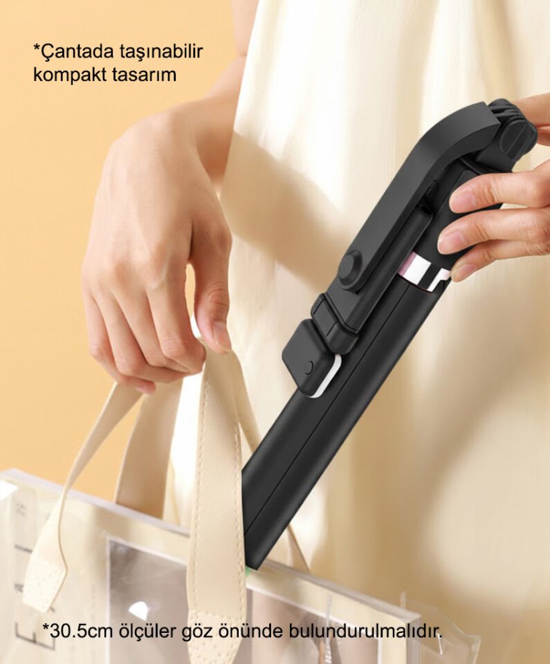 Genz Bilişim Kumandalı Işıklı Ayaklı Tripod ve Selfie Çubuğu ve Telefon Tutucu 30CM Ila 170CM Max Siyah