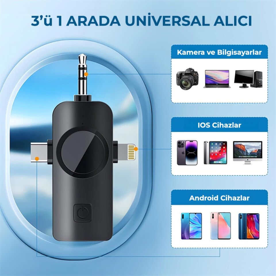 Genz Bilişim Kablosuz Yaka Mikrofonu Tip-C Android Kamera IPhone Stüdyo Mikrofonu Için Ses Video Canlı Yayın Siyah