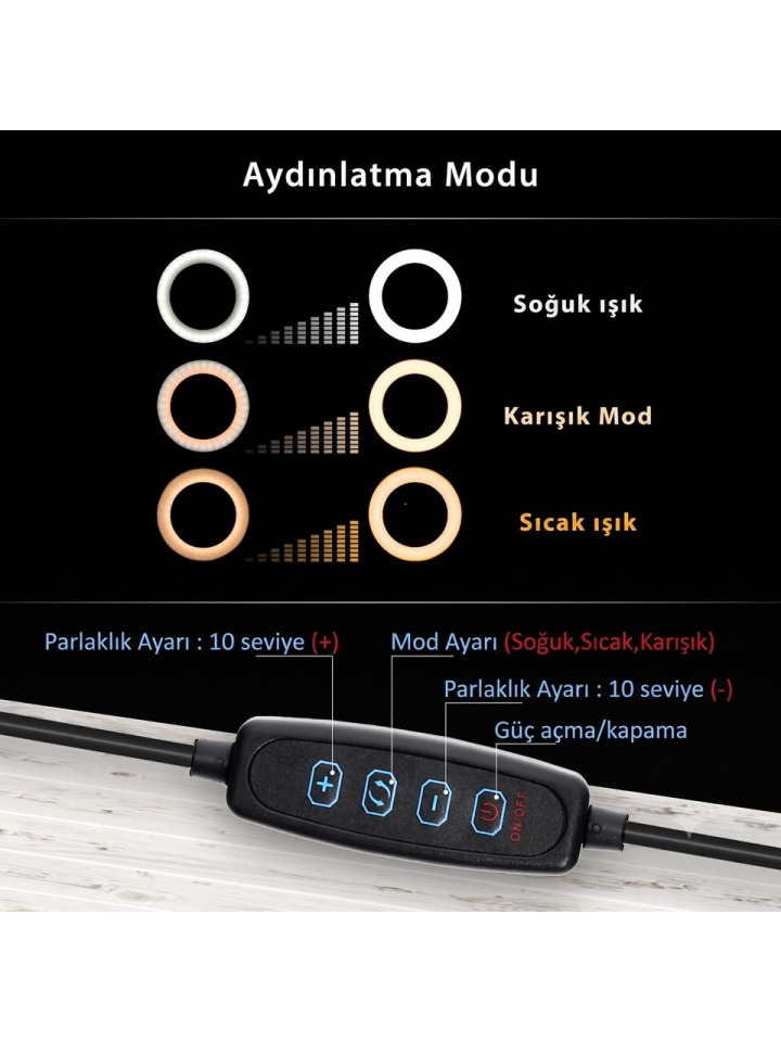 Genz Bilişim Işıklı Bluetooth Kumandalı Tripod Youtube, Fotoğraf, Video Çekimi Tripodu Min. 70CM MAX.210CM Ayarlanabilir Yükseklik Siyah Renk